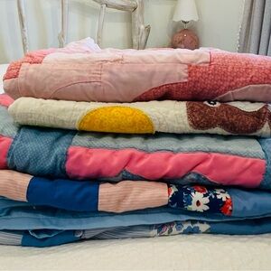 Four Beautiful Vintage  Handsewn Baby Quilts